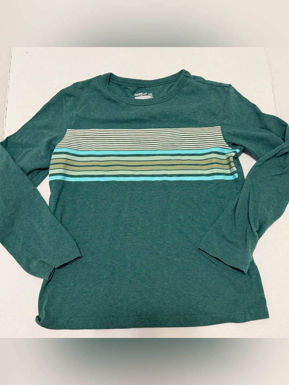 Cat & Jack Teal Long-Sleeve Tee with Multi-Stripe Chest